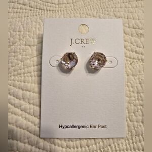 NWT J. Crew Round Stud Earring with Gold Metal Tinted Blush Pink Crystal